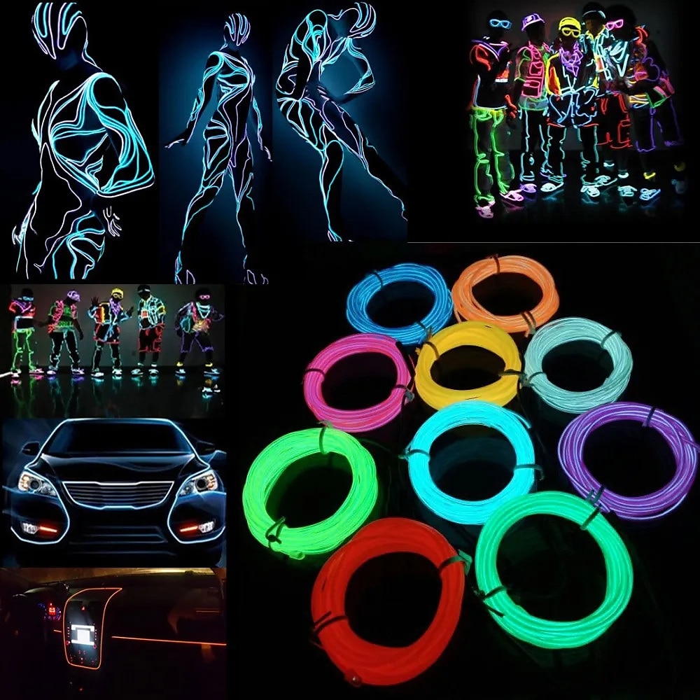 5m LED EL-Draht Lichtstreifen Batterie Neon leuchtende Lichterketten DIY Seilschlauch im Dunkeln leuchten Halloween Schwarzlicht Weihnachtsauto Multicolor Tanzparty Dekor Lightinthebox