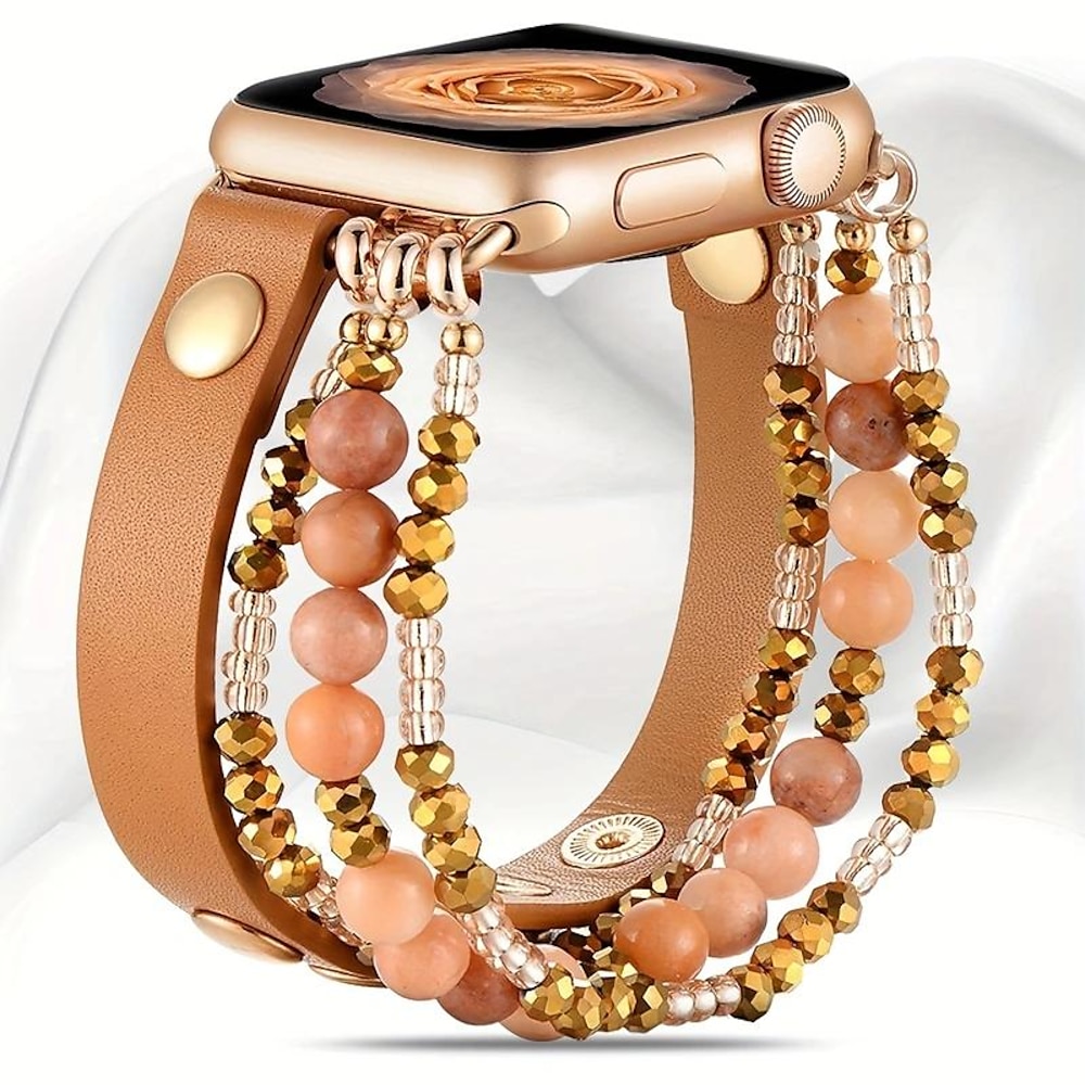 Kompatibel mit Apple Watch Armband 38mm 40mm 41mm 42mm 44mm 45mm 49mm Damen Glitzer PU - Leder Glasperlen Ersatzarmband für iwatch Ultra 2 Series 9 8 7 SE 6 5 4 3 2 1 Lightinthebox