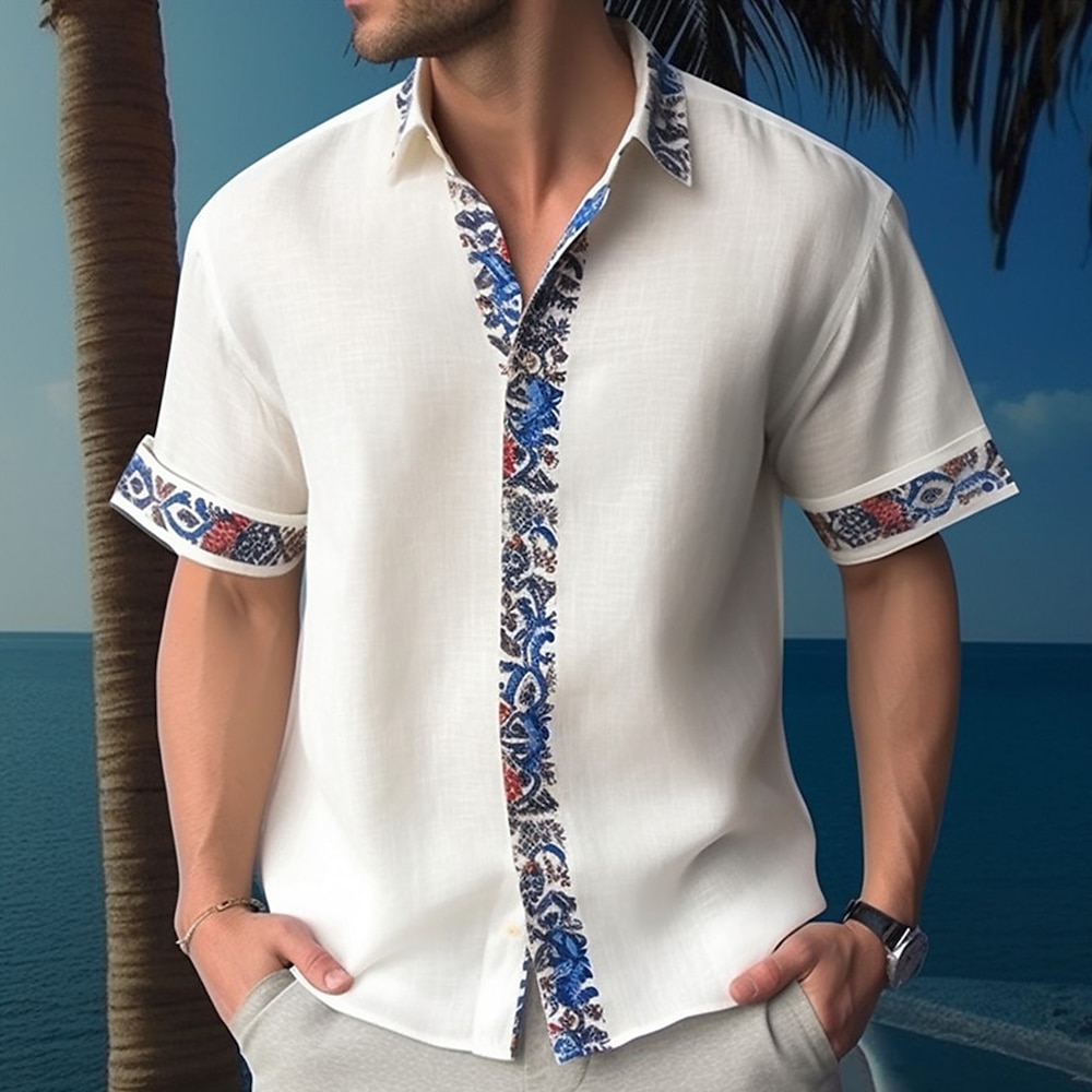 Herren Blumen Grafik-Drucke Hemd Kurzarm Modisch Designer Brautkleider schlicht Outdoor Casual Sommer Frühling Umlegekragen Bedruckt Aprikose Weiß Gelb Schwarz / Braun Marineblau Lightinthebox