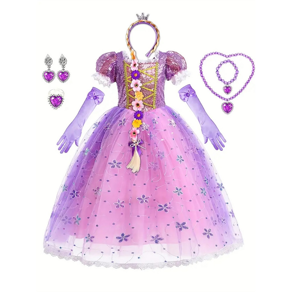 Rapunzel Märchen Prinzessin Sofia Blumenmädchen Kleid Motto-Party-Kostüm Tüll-Kleider Mädchen Film Cosplay Cosplay Karneval Maskerade Hochzeit kleid hochzeitsgast Lightinthebox