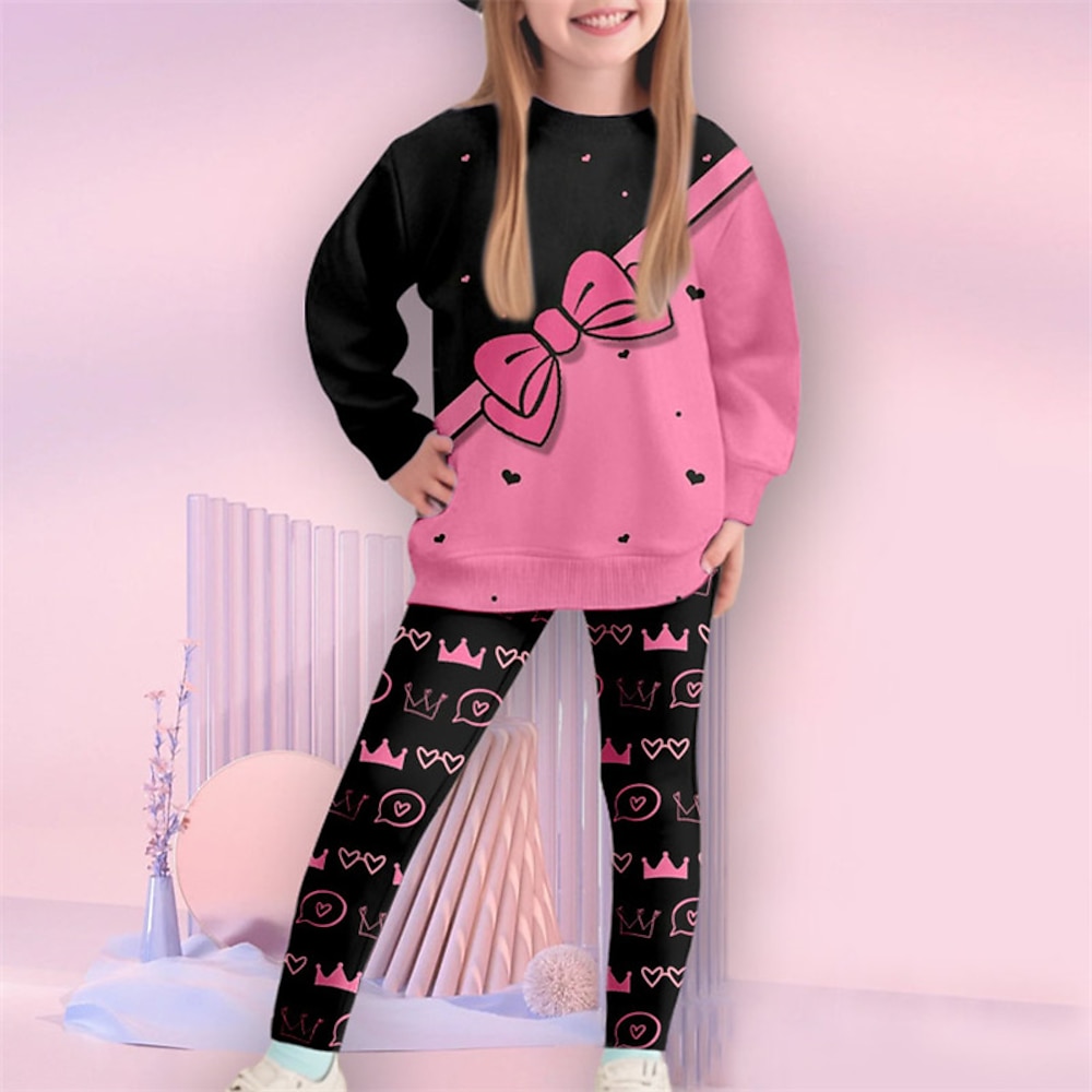 Mädchen 3D Buchstabe Set aus Sweatshirt und Leggings Set Langarm 3D-Druck Herbst Winter Aktiv Modisch Täglich kinderkleidung 4-12 Jahre Rundhalsausschnitt Outdoor Urlaub Verabredung Regular Fit Lightinthebox