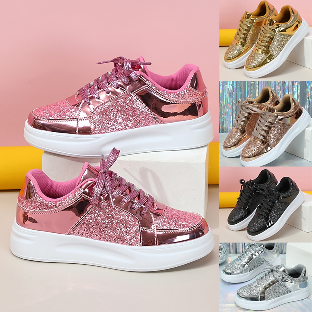 funkelnde rosa Glitzer-Sneaker für Damen mit Schnürverschluss und bequemer Sohle - perfekt für die Freizeit und Partys Lightinthebox