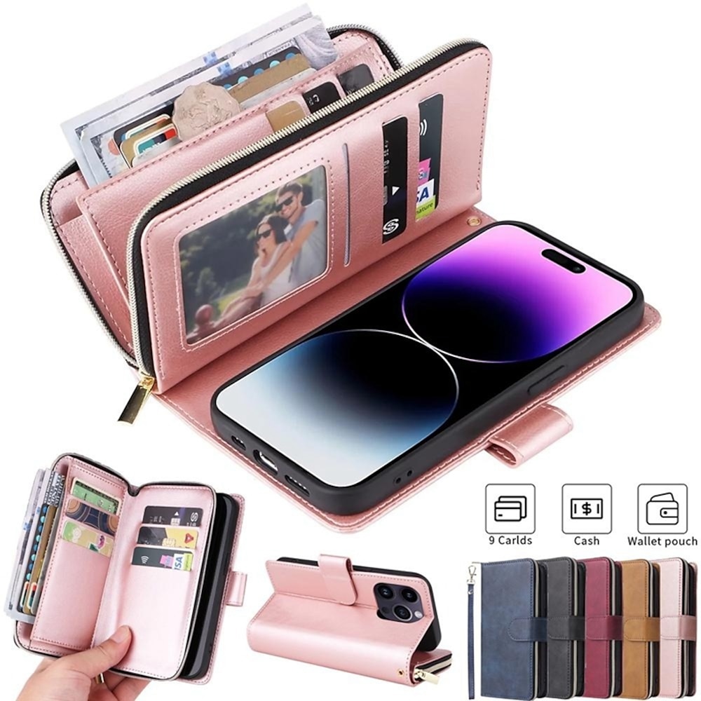 Handy Hülle Handyhüllen Für iPhone 16 iPhone 15 Pro Max Plus iPhone 14 13 12 11 Pro Max X XR XS 8 7 Plus Brieftasche Kartenetui mit Halterung Magnetisch Reisverschluss Retro TPU PU-Leder Lightinthebox