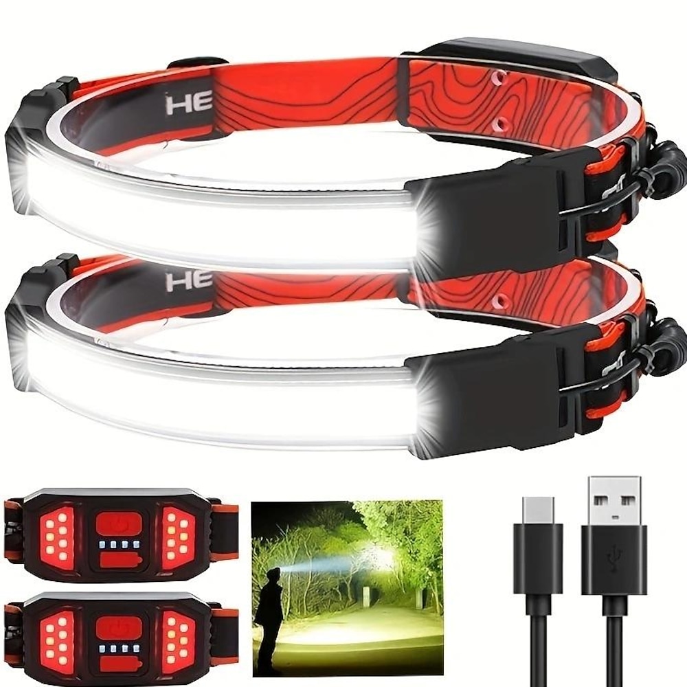 1 Stück, LED-Scheinwerfer-Taschenlampe, 1000-Lumen-Scheinwerfer, wiederaufladbare USB-Stirnlampe mit rotem Rücklicht, leichte wasserdichte Stirnlampen für Outdoor-Camping, Laufen, Wandern, Lightinthebox