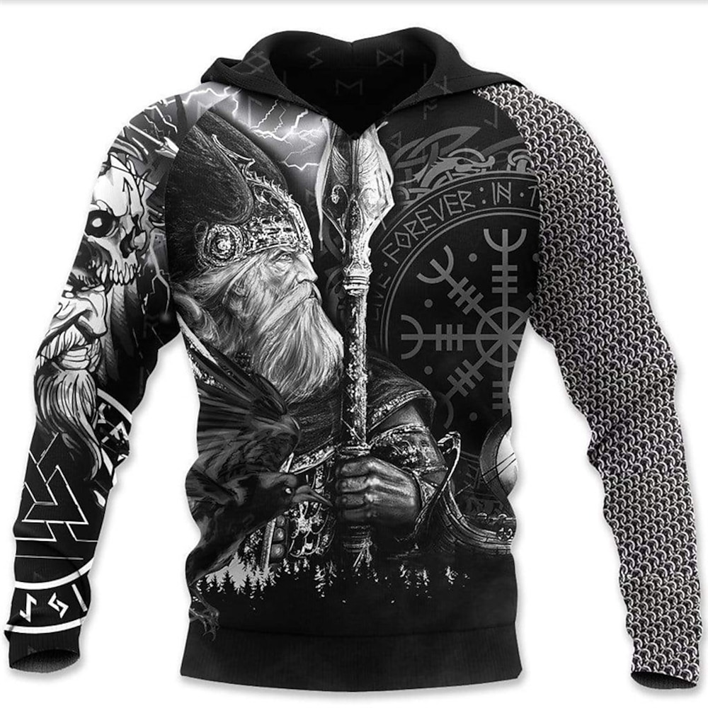 Herren Grafik-Drucke Vikinger Hoodie Sweatshirt Kapuze Hoodies Pullover Zur Seite fahren Langarm Sweatshirt mit Kapuze Mit Kapuze Täglich 3D-Druck Festtage Ausgehen Strassenmode Schwarz Gelb Bedruckt Lightinthebox