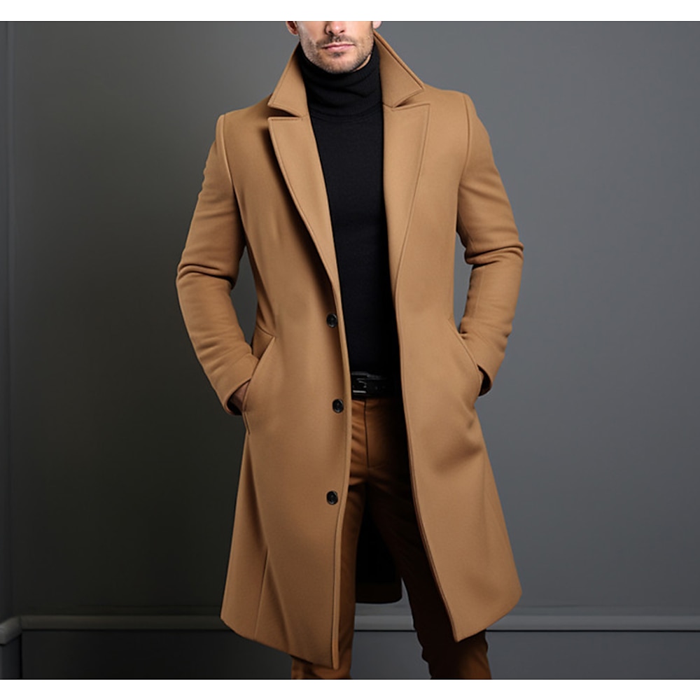 Herren Wintermantel Mantel Langer Trenchcoat Outdoor Freizeitskleidung Herbst Winter 95% Polyester 5% Elasthan Oberbekleidung Bekleidung Modisch Strassenmode Glatt Kargen Doppelreihiger Verschluss Lightinthebox