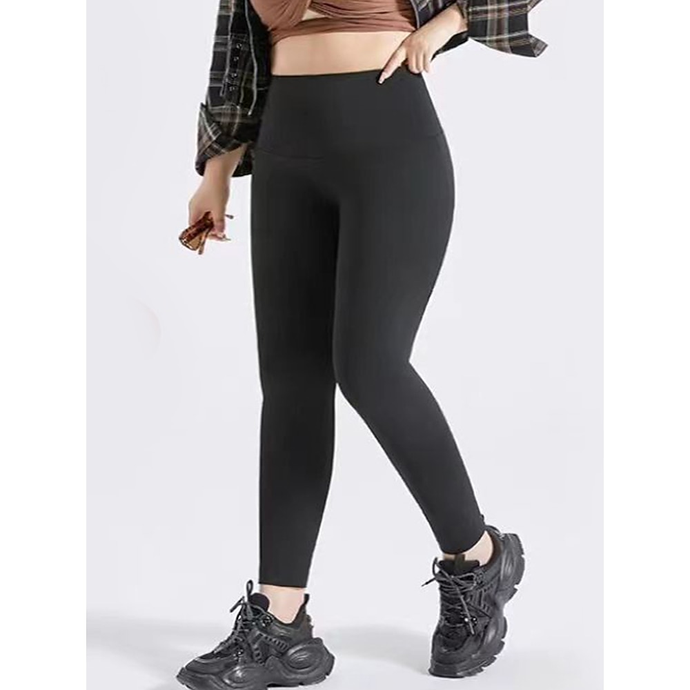 Damen Übergröße Leggins Modisch Strassenmode In voller Länge Hoher Taillenbund Feste Farbe Patchwork Komfort Atmungsaktivität Weich Mikro-elastisch Urlaub Strasse Täglich Grau Schwarz Herbst Winter Lightinthebox