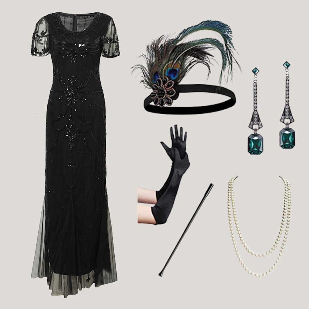 Brüllen 20s 1920s Cocktailkleid Flapper Kleid Kleid Austattungen Knöchellänge Der große Gatsby Charleston Damen Feder Silvester Maskerade Party Abschlussball Abiball Erwachsene 1x Zigaretten Etui 1 Lightinthebox