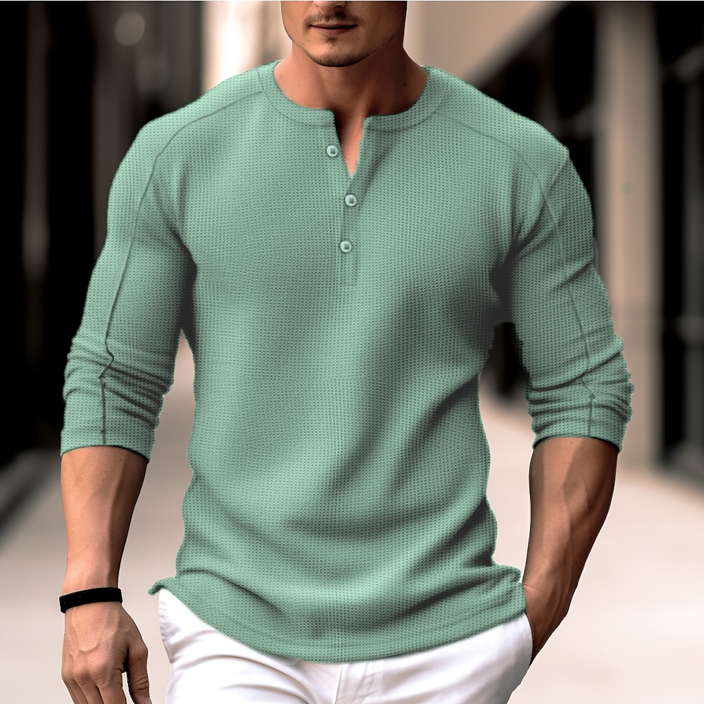 Herren Waffel-Henley-Hemd Henley Shirt T-Shirt langarmshirt Glatt Henley Strasse Urlaub Langarm Bekleidung Modisch Designer Basic Lightinthebox