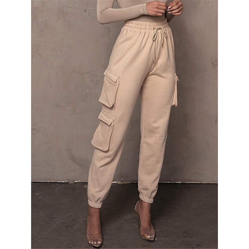 Cargo-Khaki-Hose für Damen, lange Hose, Baumwolle, mikroelastisch, hohe Taille, Mode, Streetwear, Straße, Alltag, Apfelgrün, Schwarz, S, M, Herbst, Winter Lightinthebox