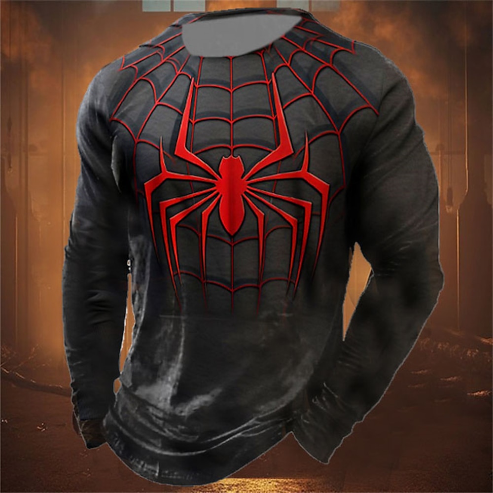 Herren Graphic SPIDER T Shirt Langarm T-Shirt 3D-Druck Rundhalsausschnitt Hemd Modisch Designer Brautkleider schlicht Sports Outdoor Festtage Ausgehen Rote Blau Purpur Frühling Herbst Bekleidung S Lightinthebox