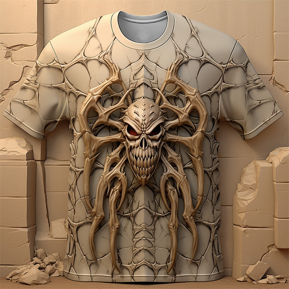 Halloween Herren Graphic Spinnen T Shirt Kurzarm T-Shirt 3D-Druck Rundhalsausschnitt Hemd Täglich Designer Retro Vintage Sports Outdoor Festtage Ausgehen Dunkelbraun Gelb Leicht Braun Frühling Sommer Lightinthebox