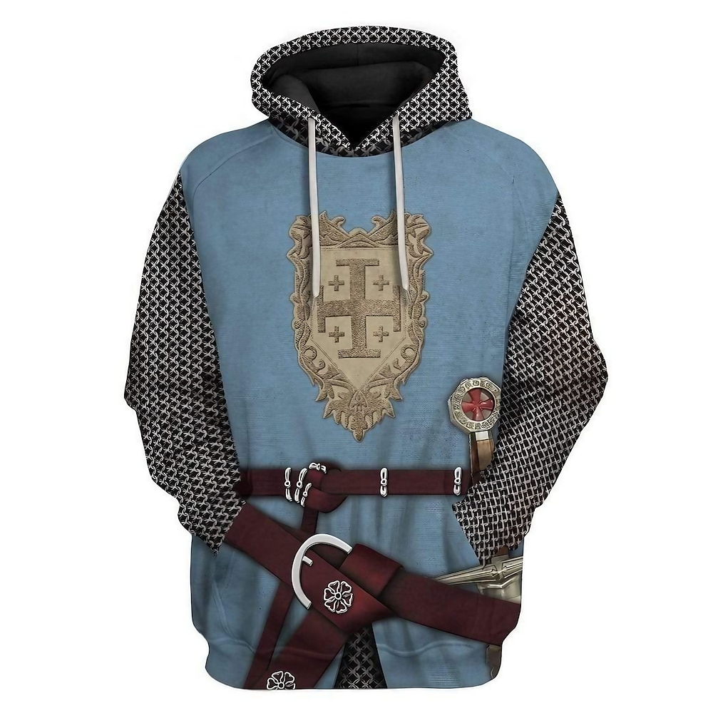 Tempelritter Krieger Kapuzenshirt Zeichentrick Manga Anime 3D Vordertasche Grafik Für Herren Erwachsene Halloween Karneval Maskerade 3D-Druck Casual Lightinthebox