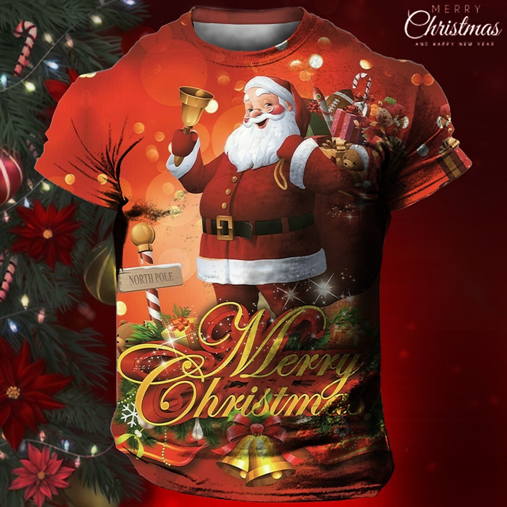 Weihnachten Herren Weihnachtsmann 3D T-Shirts Grafik Weihnachtsmann Alltag Designer Retro Vintage 3D Druck T-Shirt Sport Outdoor Urlaub Ausgehen Rot Kurzarm Rundhals Frühlingamp;Sommerkleidung S M L Lightinthebox