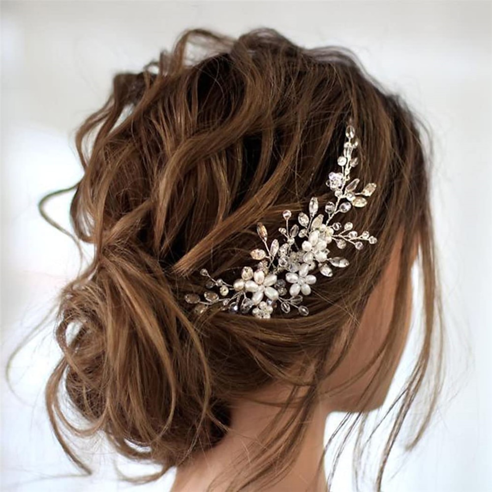 1 Stück Braut Hochzeit Haarkamm Perle glänzend Strass Blume Haarteil Strass Braut Haarschmuck für Frauen Lightinthebox