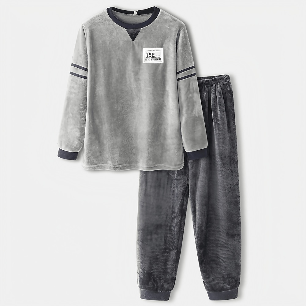 Herren Hausanzug Schlafanzüge Schlafanzug Set Pyjama-Oberteil und Hose 2 Stück Glatt Stilvoll Brautkleider schlicht Komfort Heim Täglich Flanell Komfort Rundhalsausschnitt Langarm Pullover Lightinthebox