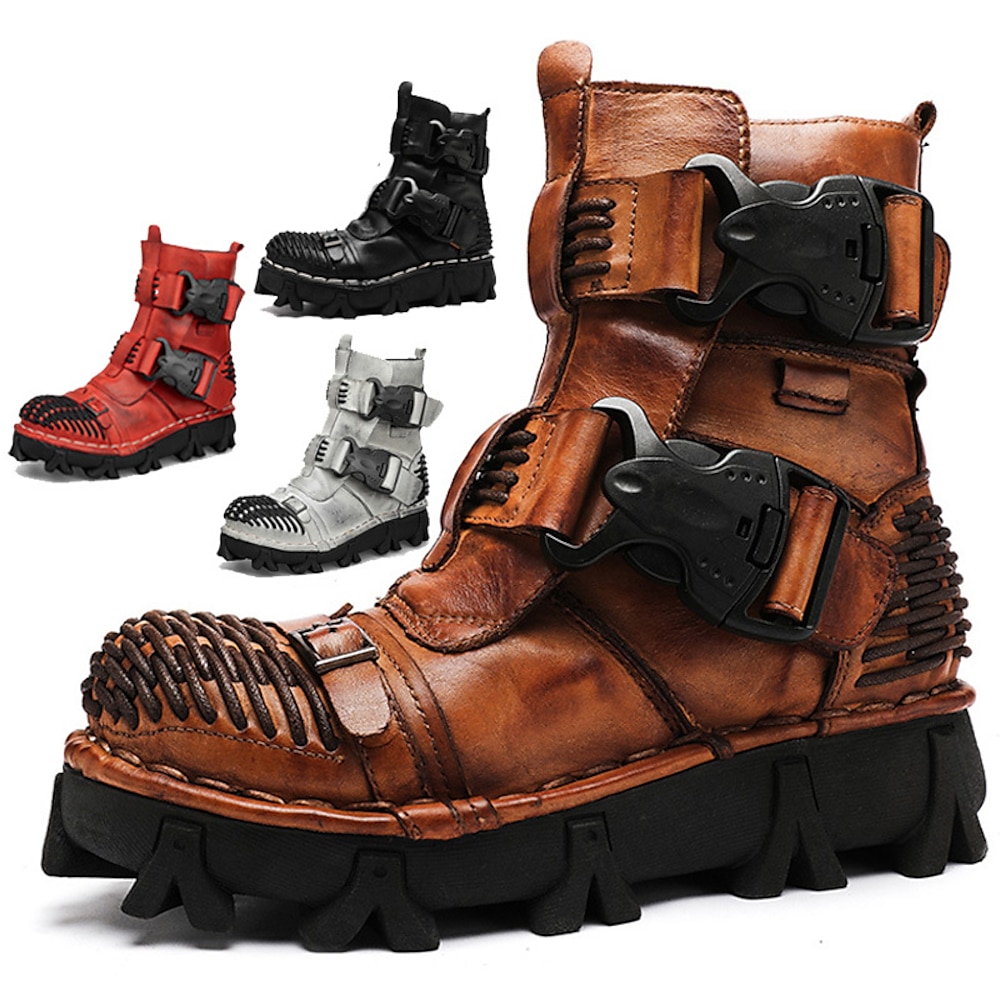 Steampunk-Motorradstiefel für Herren mit doppelten Schnallenriemen und robuster Sohle, braunes Leder-Gothic-Schuhwerk zum Reiten und Cosplay Lightinthebox