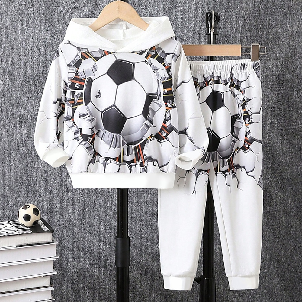 Jungen 3D Fußball Set aus Kapuzenpullover und Jogginghose Set Langarm 3d Drucken Herbst Winter Aktiv Modisch Cool kinderkleidung 3-12 Jahre Outdoor Urlaub Strasse Regular Fit Lightinthebox