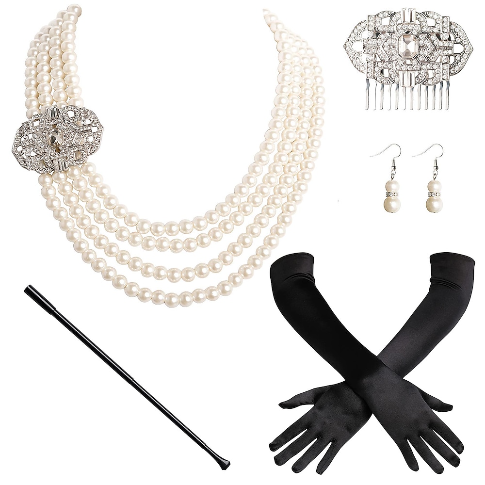 Vintage 1920s Der große Gatsby Zubehör-Set Halskette Ohrring Charleston Hochzeitsgast Damen Maskerade Hochzeitsempfang Junggesellinnenabschiedsparty Festival Erwachsene Handschuhe Ganzjährig Lightinthebox