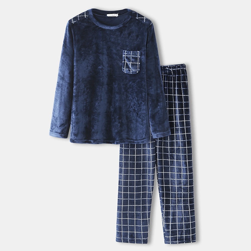 Herren Hausanzug Schlafanzüge Schlafanzug Set Pyjama-Oberteil und Hose 2 Stück Plaid Stilvoll Brautkleider schlicht Komfort Heim Täglich Flanell Komfort Rundhalsausschnitt Langarm Pullover Hose Lightinthebox