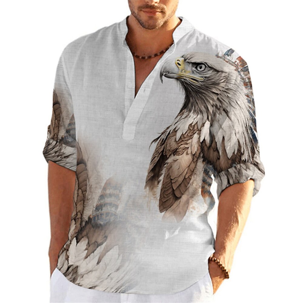 Herren Tier Grafik-Drucke Adler Hemd Langarm Modisch Strassenmode Designer Outdoor Strasse Täglich Sommer Frühling Herbst Ständer Bedruckt Gelb Rosa Königsblau Blau Braun Lightinthebox