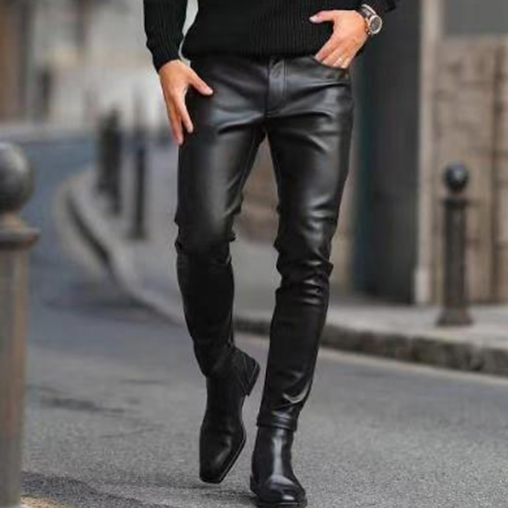 Herren Hose Hosen Lederhose Kunstlederhose Freizeithose Tasche Glatt Komfort Atmungsaktiv Outdoor Täglich Ausgehen Modisch Brautkleider schlicht Schwarz Lightinthebox