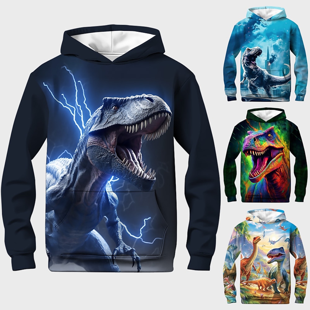 Jungen 3D Graphic Tier Dinosaurier Kapuzenshirt Langarm 3D-Druck Sommer Frühling Herbst Sport Modisch Strassenmode Polyester kinderkleidung 3-12 Jahre Outdoor Casual Täglich Regular Fit Lightinthebox