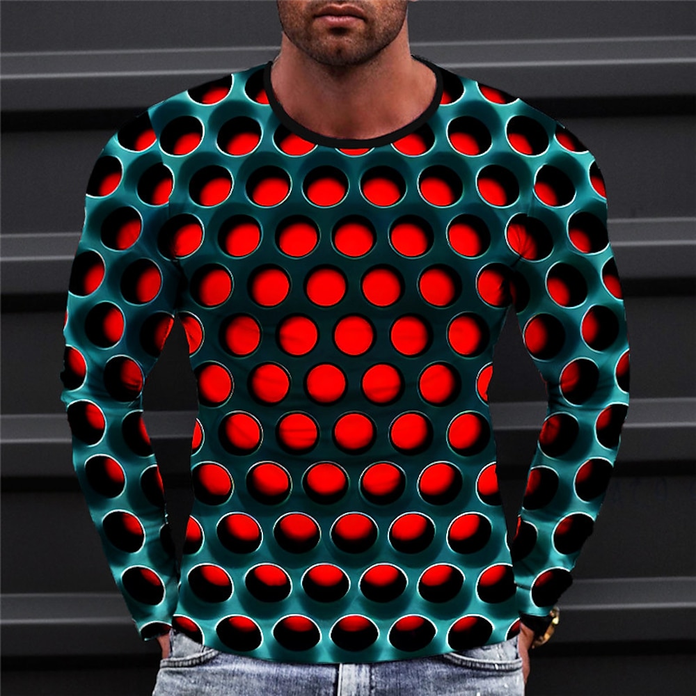 Herren Graphic Geometrisch T Shirt Langarm T-Shirt 3D-Druck Rundhalsausschnitt Hemd Modisch Designer Brautkleider schlicht Sports Outdoor Festtage Ausgehen Gelb Blau Rot Frühling Herbst Bekleidung Lightinthebox