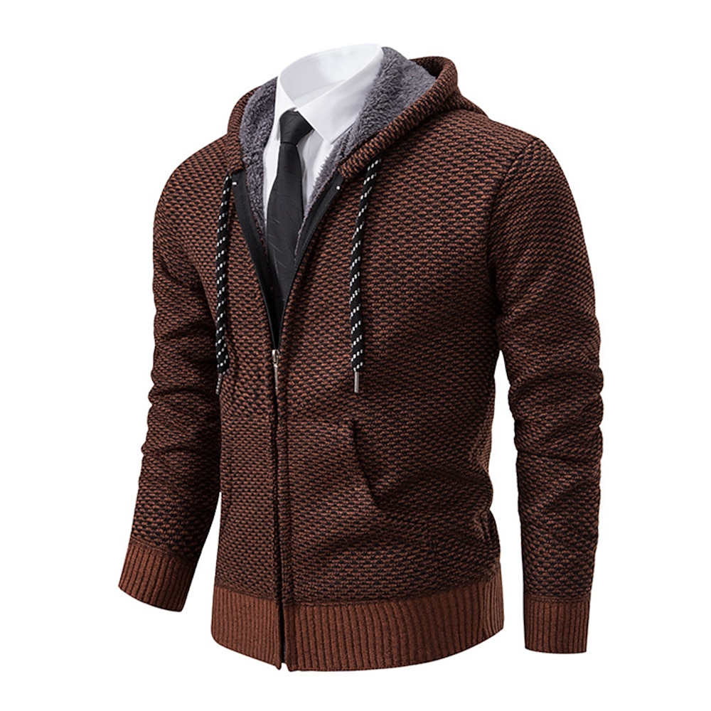 Herren Strickjacke Zip Pullover Reißverschluss Herbstpullover Gerippt Stricken Standard Tasche Strick Glatt Mit Kapuze Warm-Ups Moderne zeitgenössische Freizeitskleidung Ausgehen Bekleidung Winter Lightinthebox