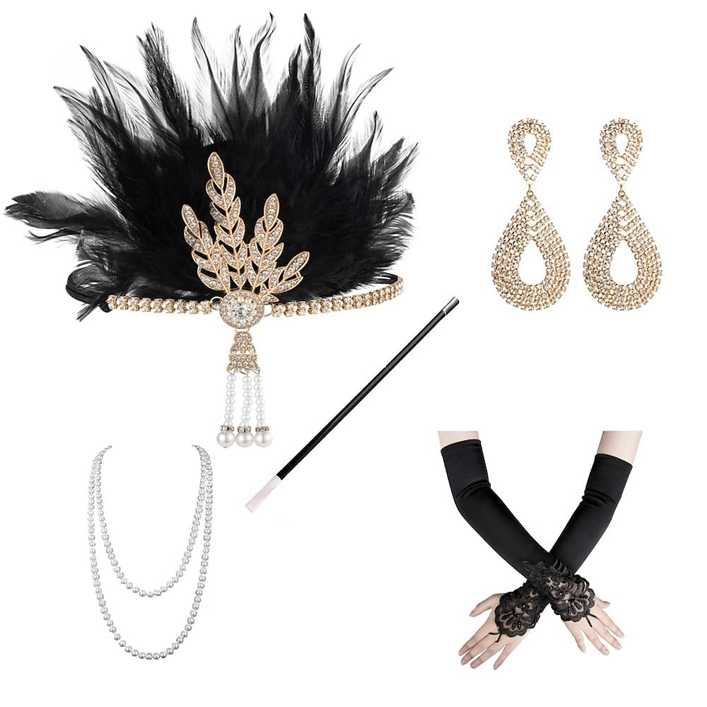 Retro Vintage Brüllen 20s 1920s Flapper Stirnband Zubehörset Der große Gatsby Damen Karneval Maskerade Leistung Party / Abend Erwachsene 1x Zigaretten Etui Ohrringe Halsketten Lightinthebox