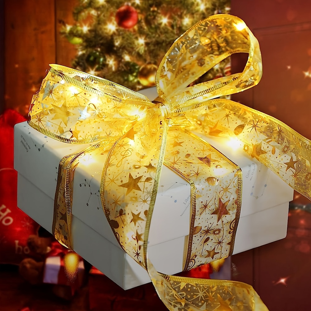 Neujahr, Weihnachtslicht, Dekoration, Geschenkbox, Weihnachtsbaum, Gold, Weihnachtsband, Märchenlicht, 100 LEDs, batteriebetrieben, Kupfer-Lichterkette, Hochzeitsband, Bogenlicht Lightinthebox