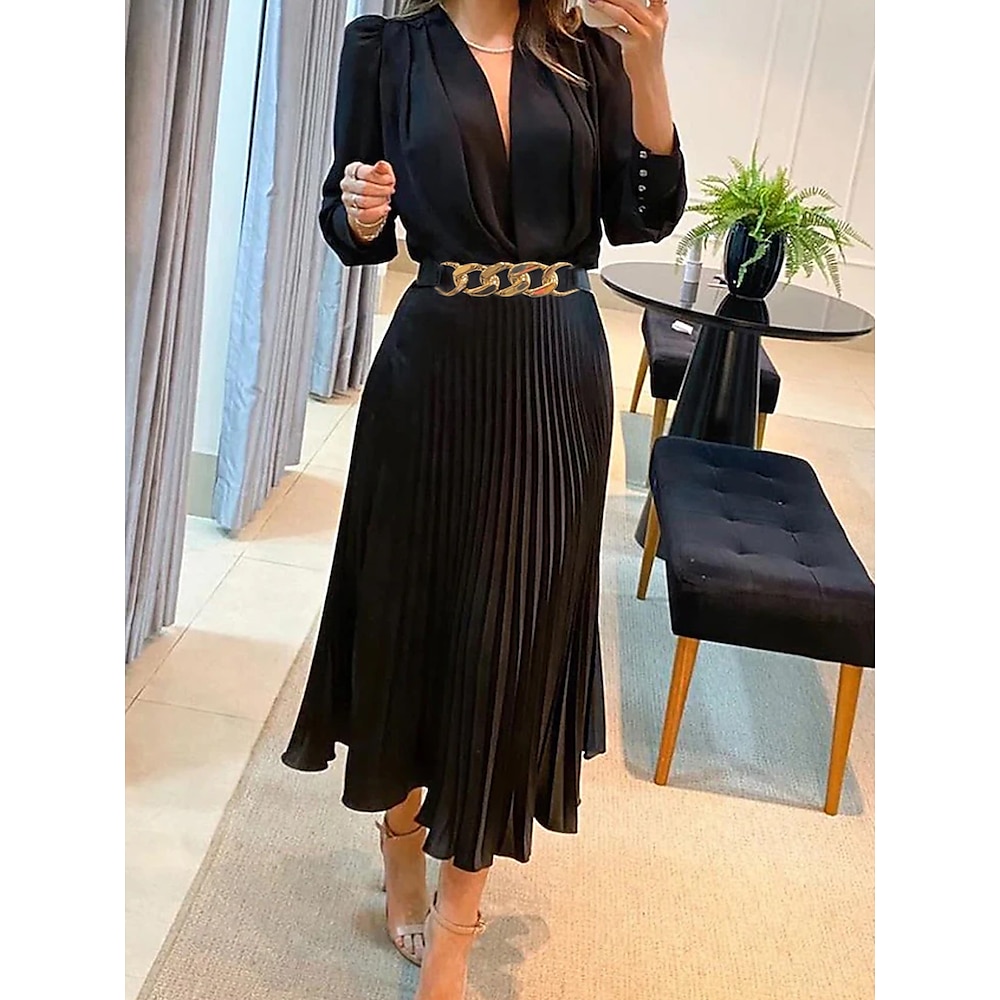 Damen schwarzes kleid velvet kleid Paillettenkleid Gefaltet Taste V Ausschnitt Langarm B¨¹ro Besondere Anlässe Elegant Schwarz Dunkelblau Frühling Winter Lightinthebox