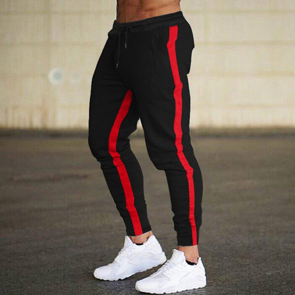 Herren Jogginghose Trainingshose Jogginghose Jogger Hose Hosen Tasche Farbblock Komfort Atmungsaktiv Outdoor Täglich Ausgehen Modisch Brautkleider schlicht Schwarz Rote Lightinthebox