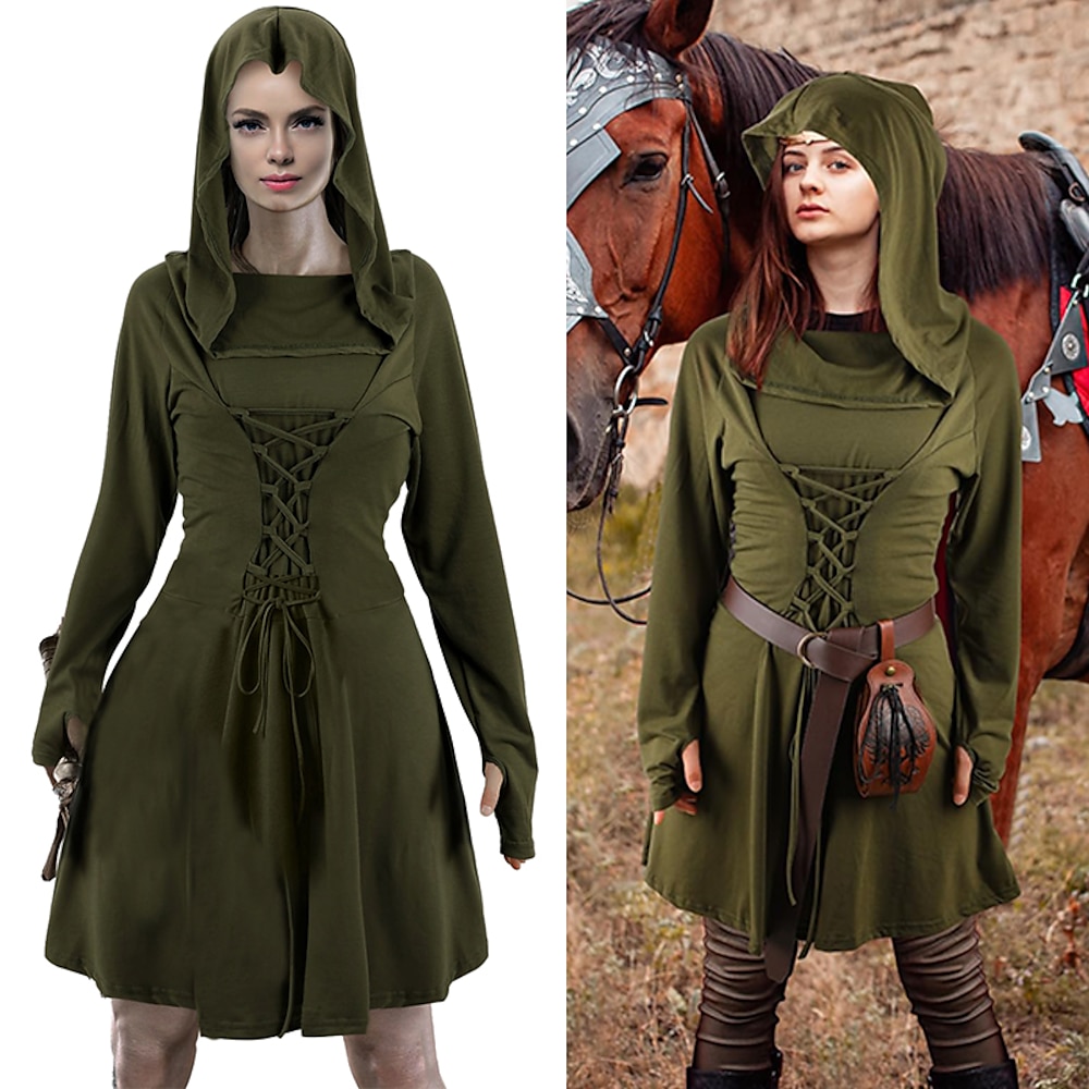 Retro Vintage Punk Gothic Mittelalterlich Kleid Ren Faire Wikinger Ranger Elfen Bogenschießen Damen Vikinger Fantasie Halloween Karneval Party Alltagstauglich Erwachsene Kleid Herbst Winter Lightinthebox