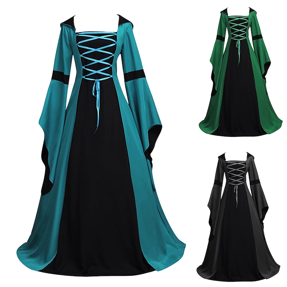 Retro Vintage Mittelalterlich Renaissance Kleid Vikinger Elfen Farbblock Damen Keltisch Fantasie königlich Halloween Karneval Maskerade LARP Erwachsene Kleid Lightinthebox