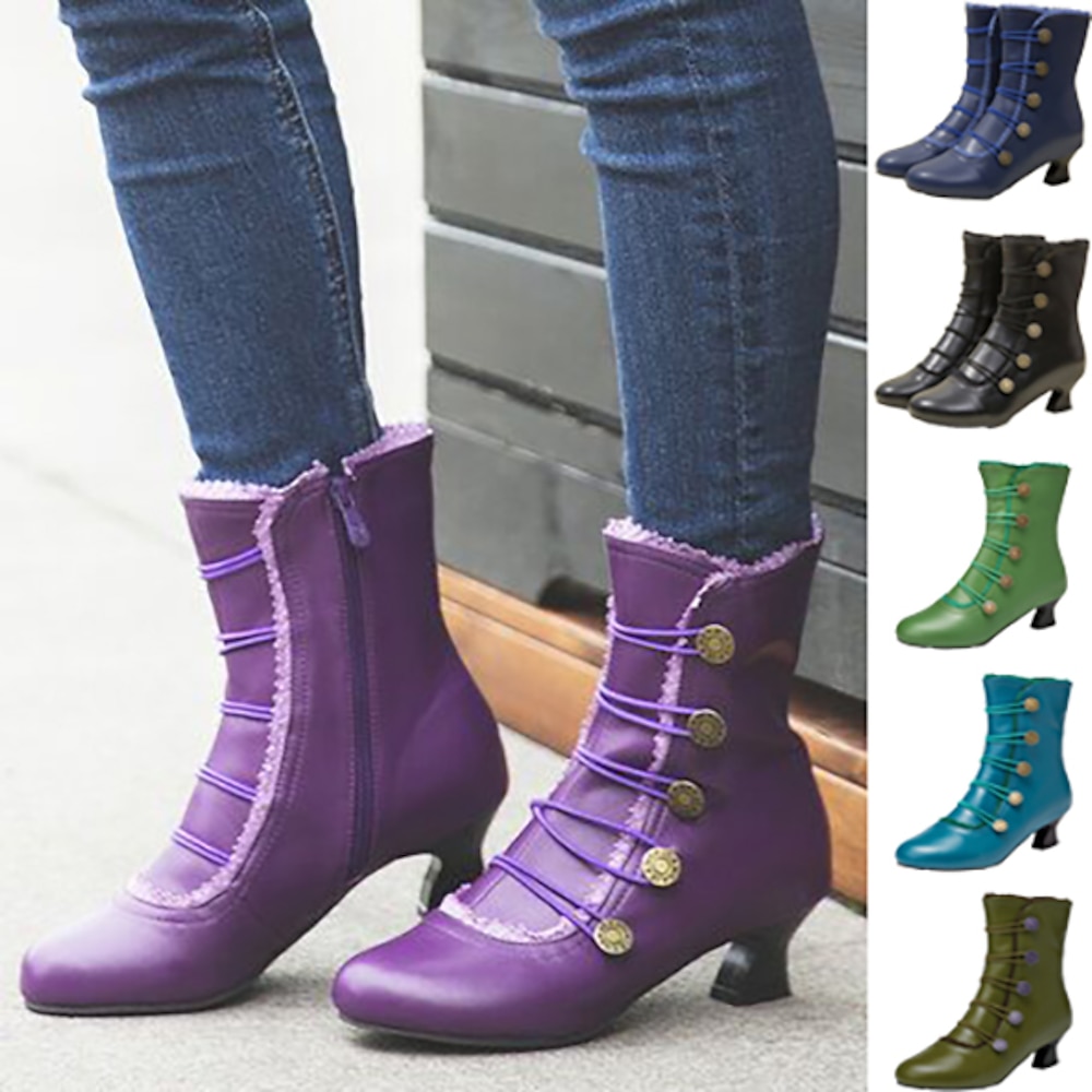 Damen Stiefel Knopfstiefel Bullock Schuhe Übergrössen Outdoor Täglich Feste Farbe Stiefeletten Stiefeletten Winter Kätzchen-Ferse Spitze Zehe Elegant Brautkleider schlicht Minimalismus Wanderschuhe PU Lightinthebox