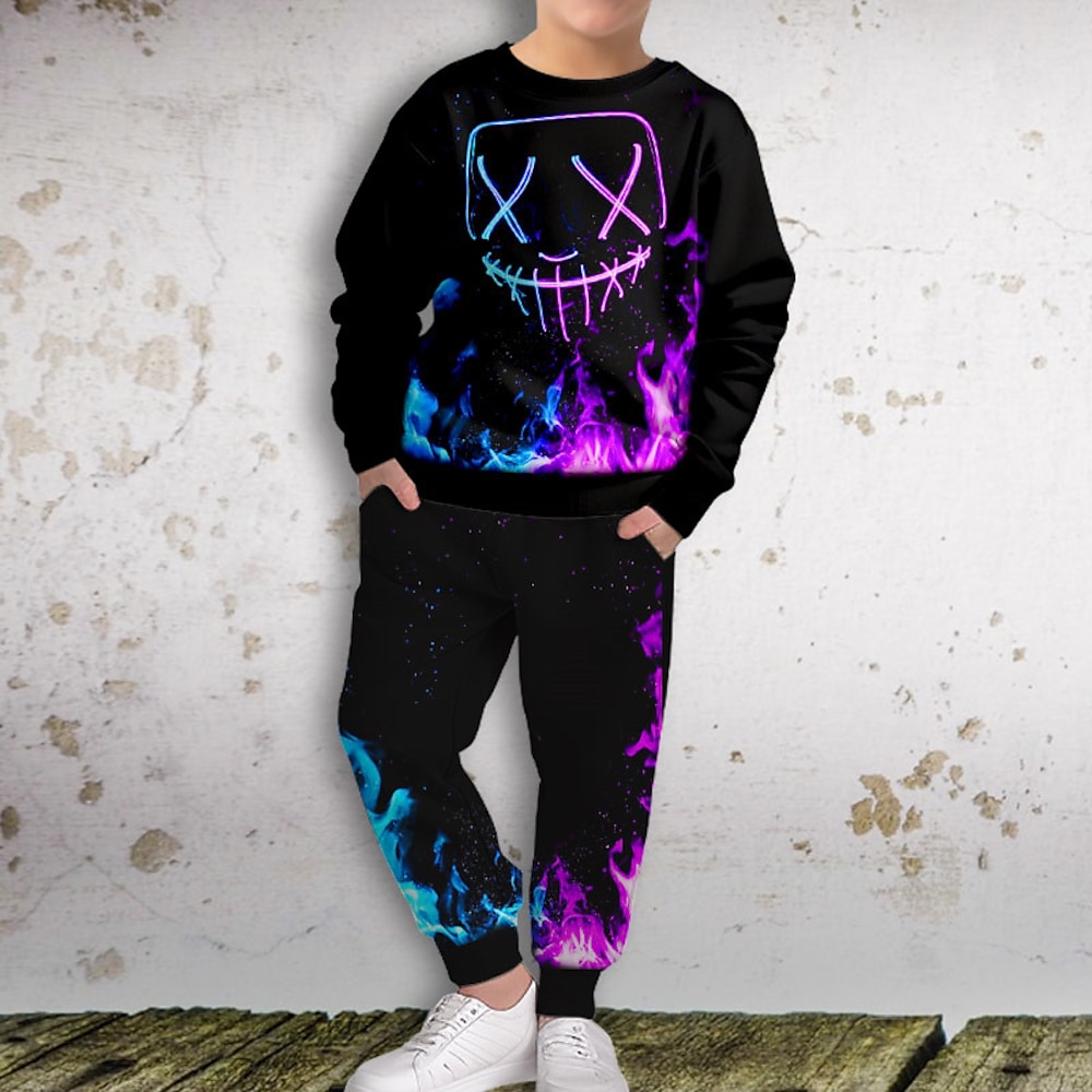 Halloween-Jungen-Set aus 3D-Sweatshirt und Hose, langärmelig, 3D-Druck, Herbst, Winter, aktive Mode, cooles Polyester, Kinder 3-12 Jahre, Outdoor, Straße, Urlaub, normale Passform Lightinthebox