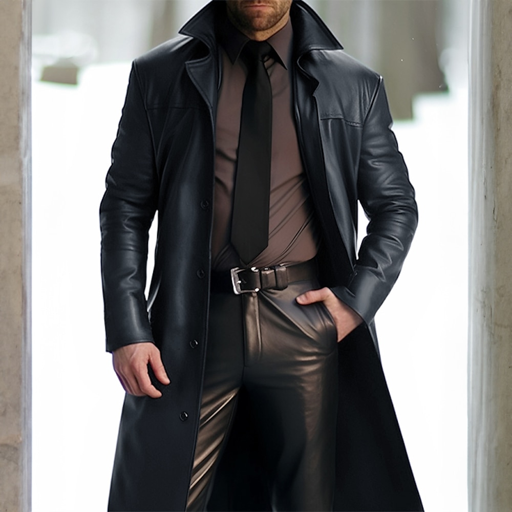 Herren Wintermantel Lederjacke Kunstlederjacke Trenchcoat Büro Karriere Freizeitskleidung Winter PU warm Windundurchlässig Oberbekleidung Bekleidung Modisch Warm-Ups Glatt Tasche Kargen Einreihiger Lightinthebox