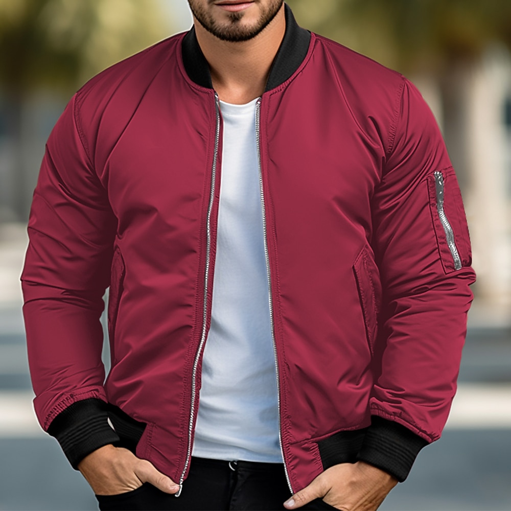 Herren Bomberjacke College Jacke Sport Jacke Outdoor Sport Warm Tasche Herbst Winter Glatt Modisch Strassenmode Ständer Standard Meeresblau Rot Grün Khaki Jacken Lightinthebox