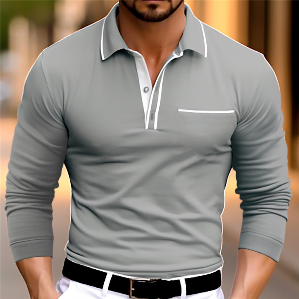 Herren Business-Polo Golfhemd Casual Sport Kargen Langarm Modisch Basic Glatt Taste Frühling Herbst Regular Fit Wein Dunkelblau Grau Business-Polo Lightinthebox