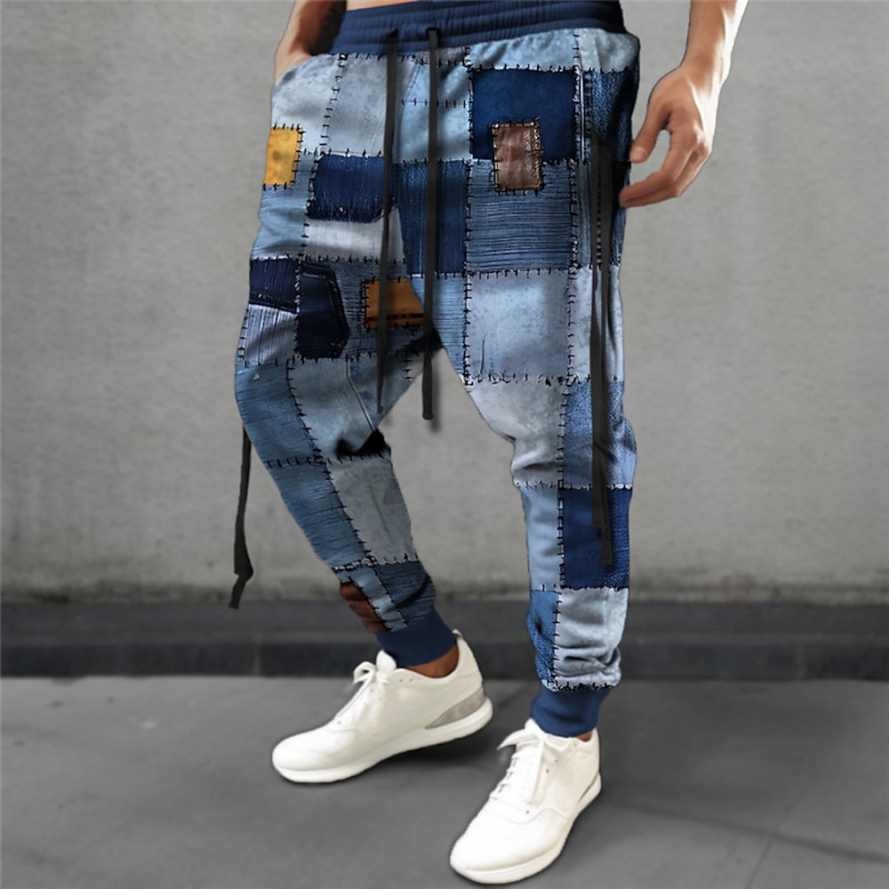 Plaid Geometrie Brautkleider schlicht Herren 3D-Druck Jogginghose Trainingshose Jogginghose Jogger Hosen Hose Outdoor Strasse Casual Polyester Marineblau Königliches Blau Blau S M L Mittlere Lightinthebox