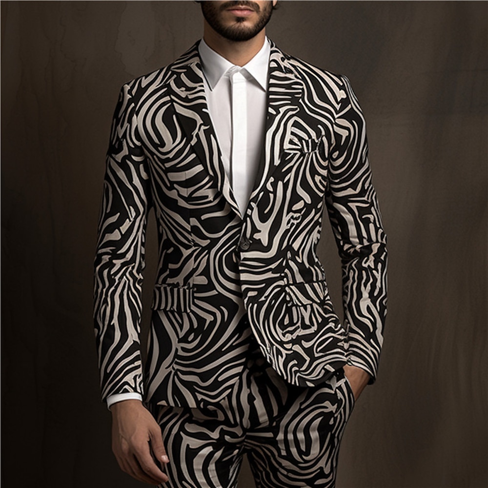 Herren Zebra-Druck Mantel Blazer Sakko warm halten Atmungsaktiv Komfortabel Geschäftlich Arbeit Tragen Sie, um zu arbeiten Ausgehen Knopf Bedruckt Multi Pocket Herbst Winter Umlegekragen Langarm Lightinthebox