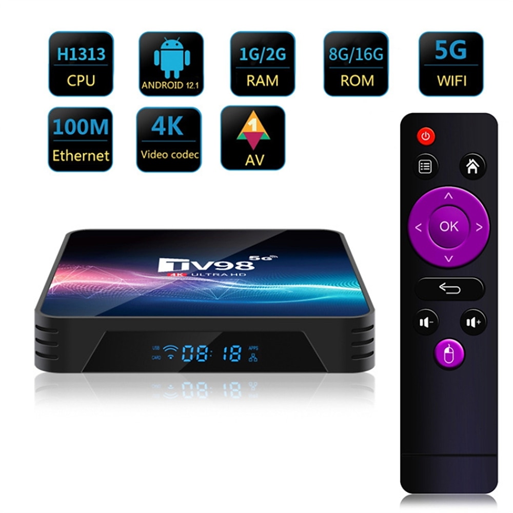 tv98 Android 11.0 TV-Box Quad Core v11 8 GB 16 GB 2,4 g/5 g Dualband-WLAN 4K-Mediaplayer Set-Top-Digitalfernsehen LAN 100 m/1000 m Lightinthebox