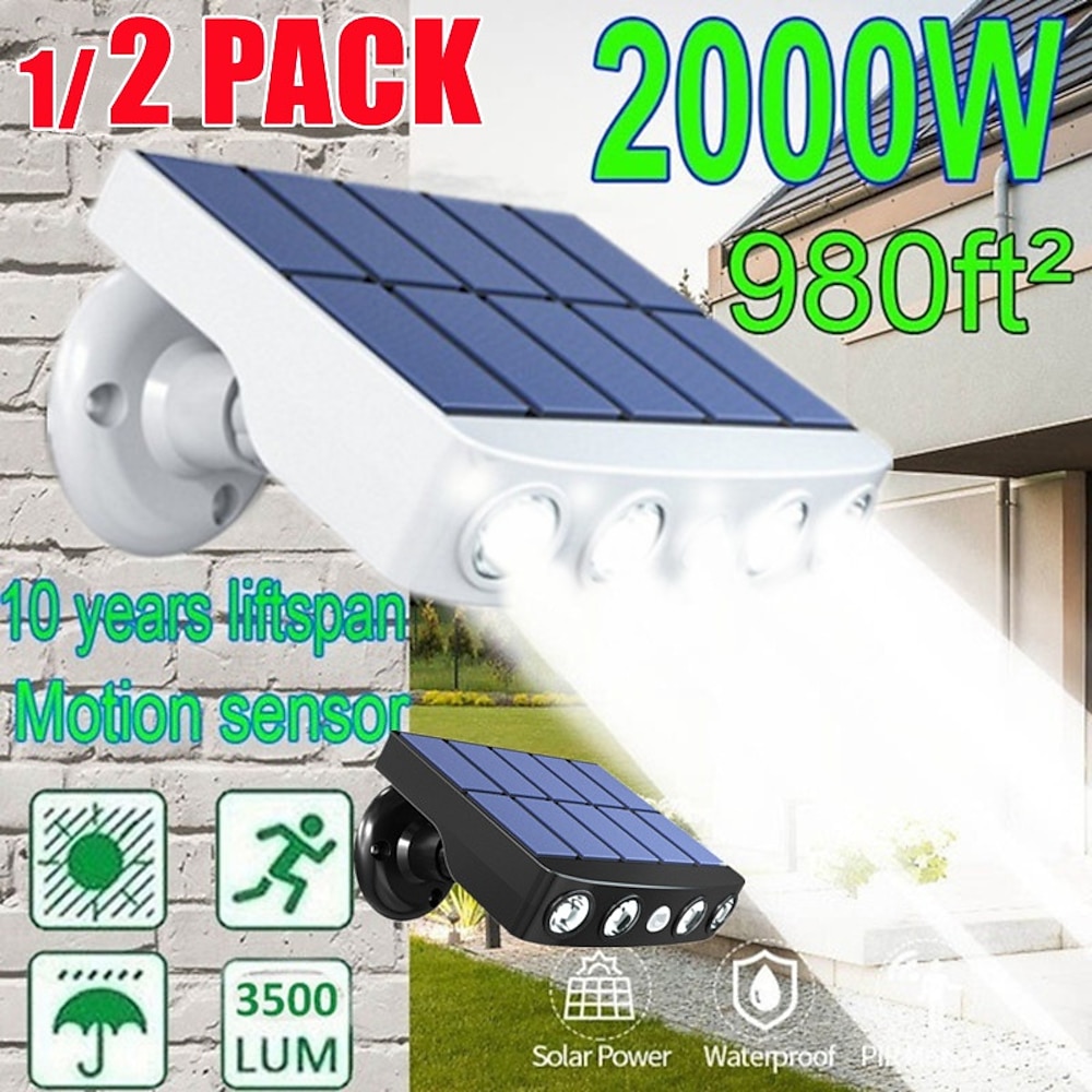 1/2er-Pack 4000 W drehbare LED-Solarwandleuchte für den Außenbereich, wasserdicht, drehbar, 270 Weitwinkel-PIR-Bewegungssensor für den menschlichen Körper, mit Halterung, geeignet für Lightinthebox