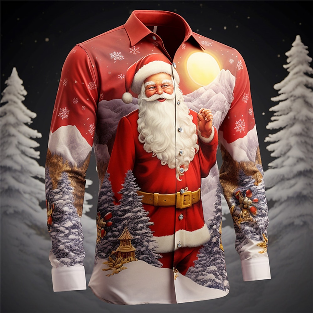 Weihnachten herren santa claus gedruckt hemden santa claus casualamp;Winter Turndown Langarm weiß gelb rosa S M L Hemd Lightinthebox