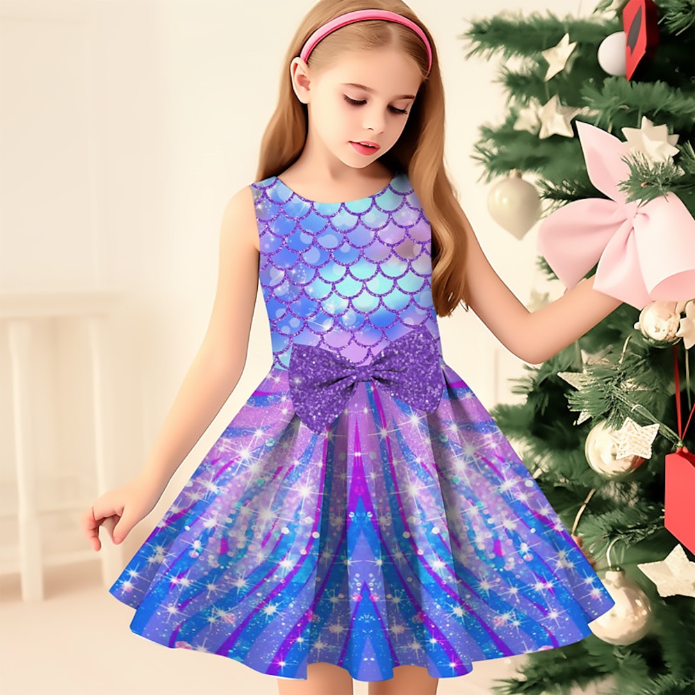 Mädchen' 3D Meerjungfrau Kleid Ärmellos 3D-Druck Herbst Urlaub Täglich Brautkleider schlicht Schön kinderkleidung 3-12 Jahre Schaukelkleid A Linie Kleid Tank-Top Kleid Übers Knie Regular Fit Lightinthebox