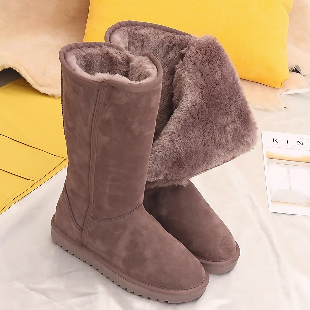 Damen Stiefel Schneestiefel Weiche Schuhe Komfort Schuhe Täglich Feste Farbe Kniehohe Stiefel Winter Flacher Absatz Runde Zehe Plüsch Komfort Minimalismus PU Reißverschluss Schwarz Braun Lightinthebox