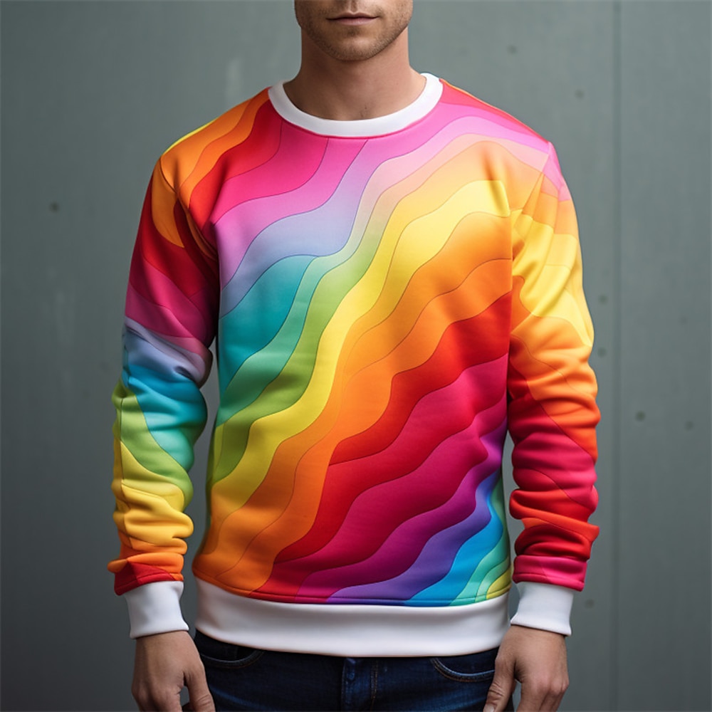 Herren Graphic Regenbogen Sweatshirts Pullover Sweatshirt Langarm Sweatshirt Rundhalsausschnitt Modisch Täglich Brautkleider schlicht 3D-Druck Urlaub Festtage Ausgehen Bedruckt Frühling Herbst Lightinthebox