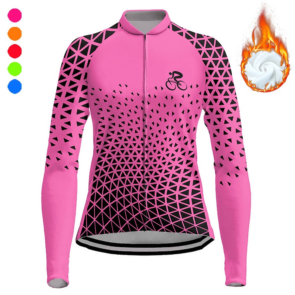 Damen Radtrikot fahrradbekleidung Fahrradtrikot Langarm Winter Fahhrad Shirt mit 3 Gesäßtaschen MTB Mountain Rennrad Fleece-Futter Atmungsaktiv Feuchtigkeitsableitung Reflexstreiffen Violett Gelb Rosa Lightinthebox