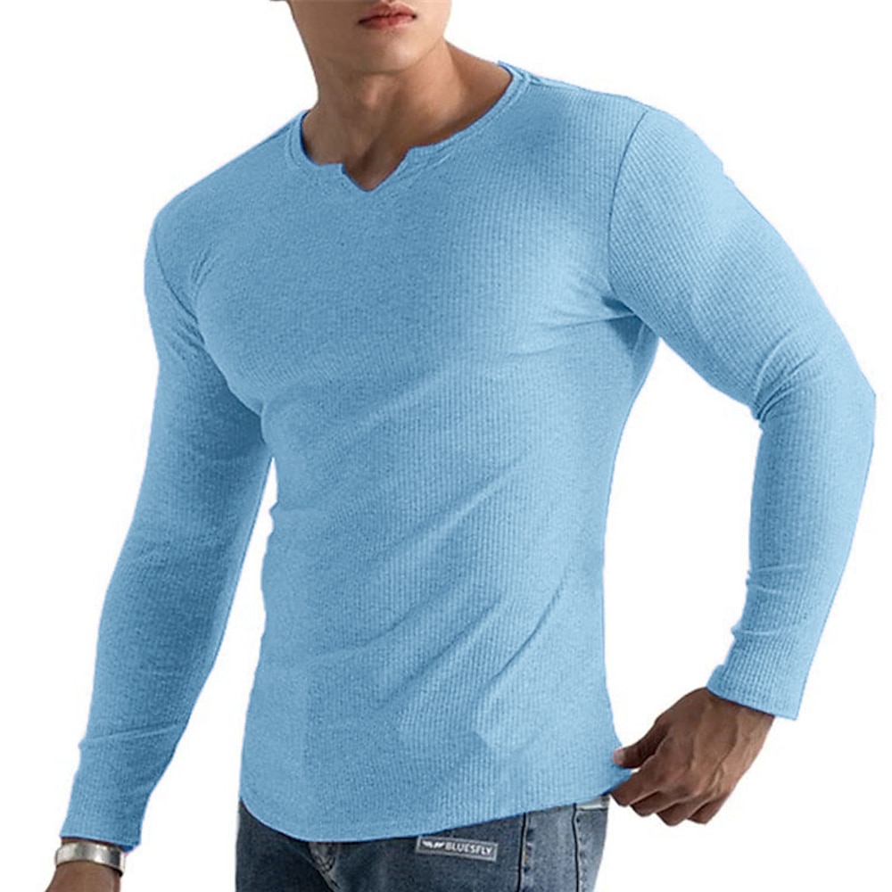 Herren T Shirt Geripptes Strick-T-Shirt T-Shirt langarmshirt Glatt Grubenstreifen V Ausschnitt Strasse Urlaub Langarm Gestrickt Bekleidung Modisch Designer Basic Lightinthebox